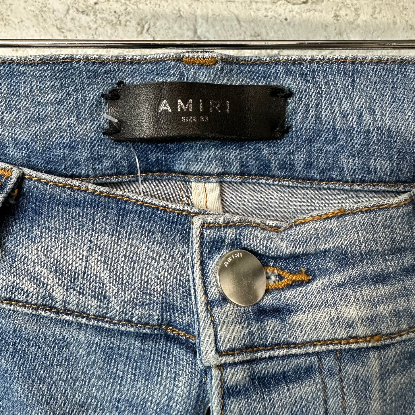 Amiri Distress Side Spell Blue Denim Jeans Sz 33
