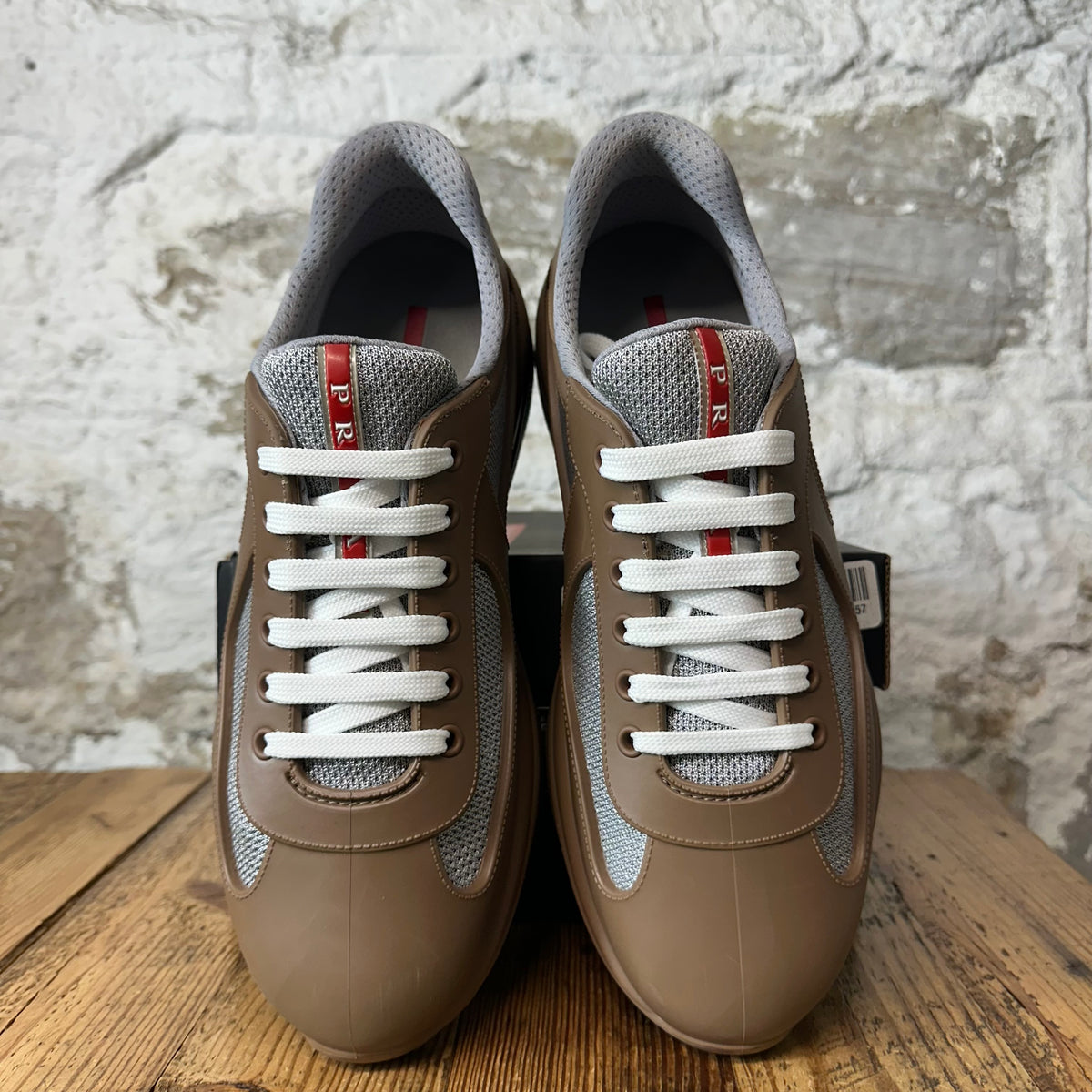 Prada Americas Cup Brown Rubber Grey Sneaker Sz 9 (42)