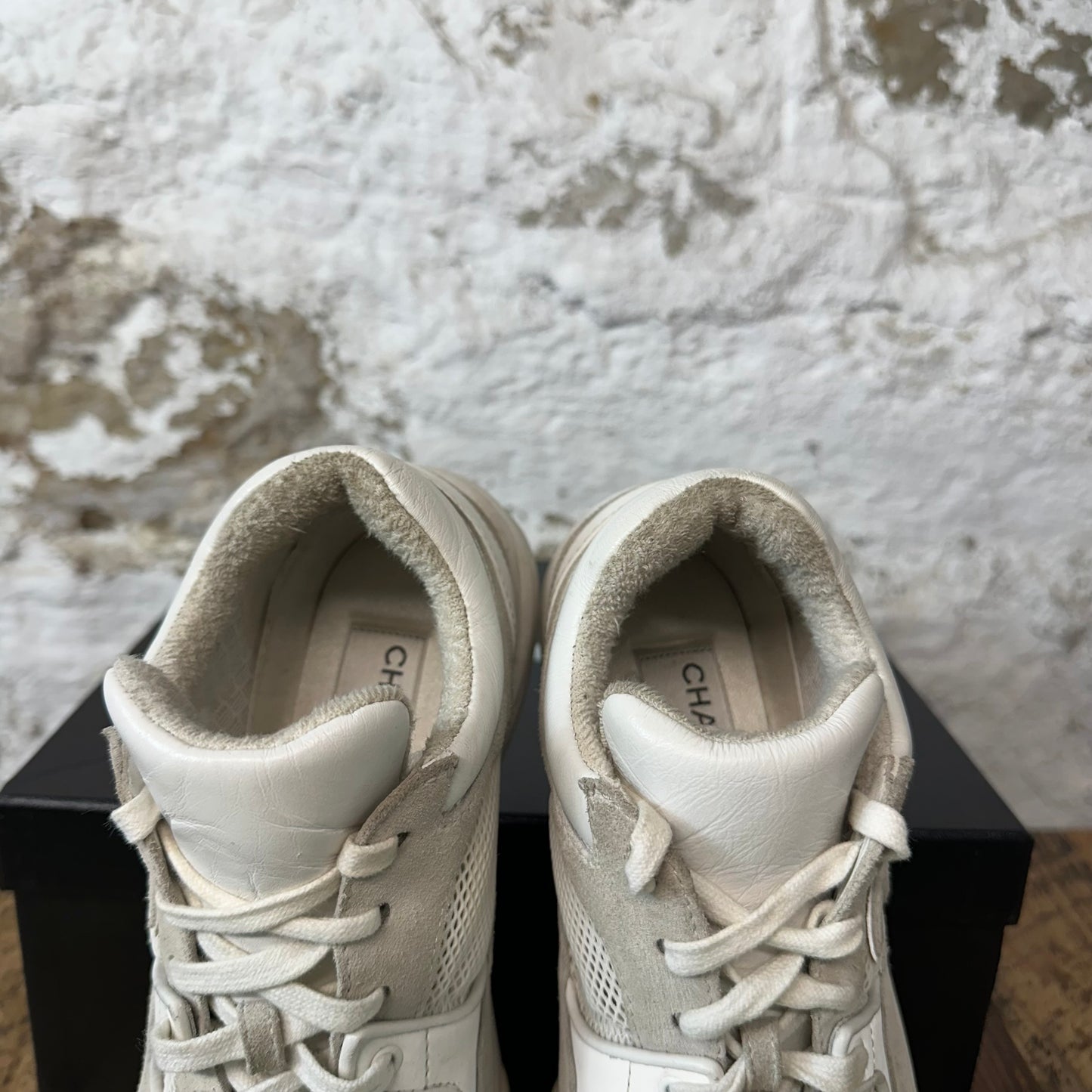 Chanel Gray CC Suede Cream White Sneaker Sz 5.5 (37.5)