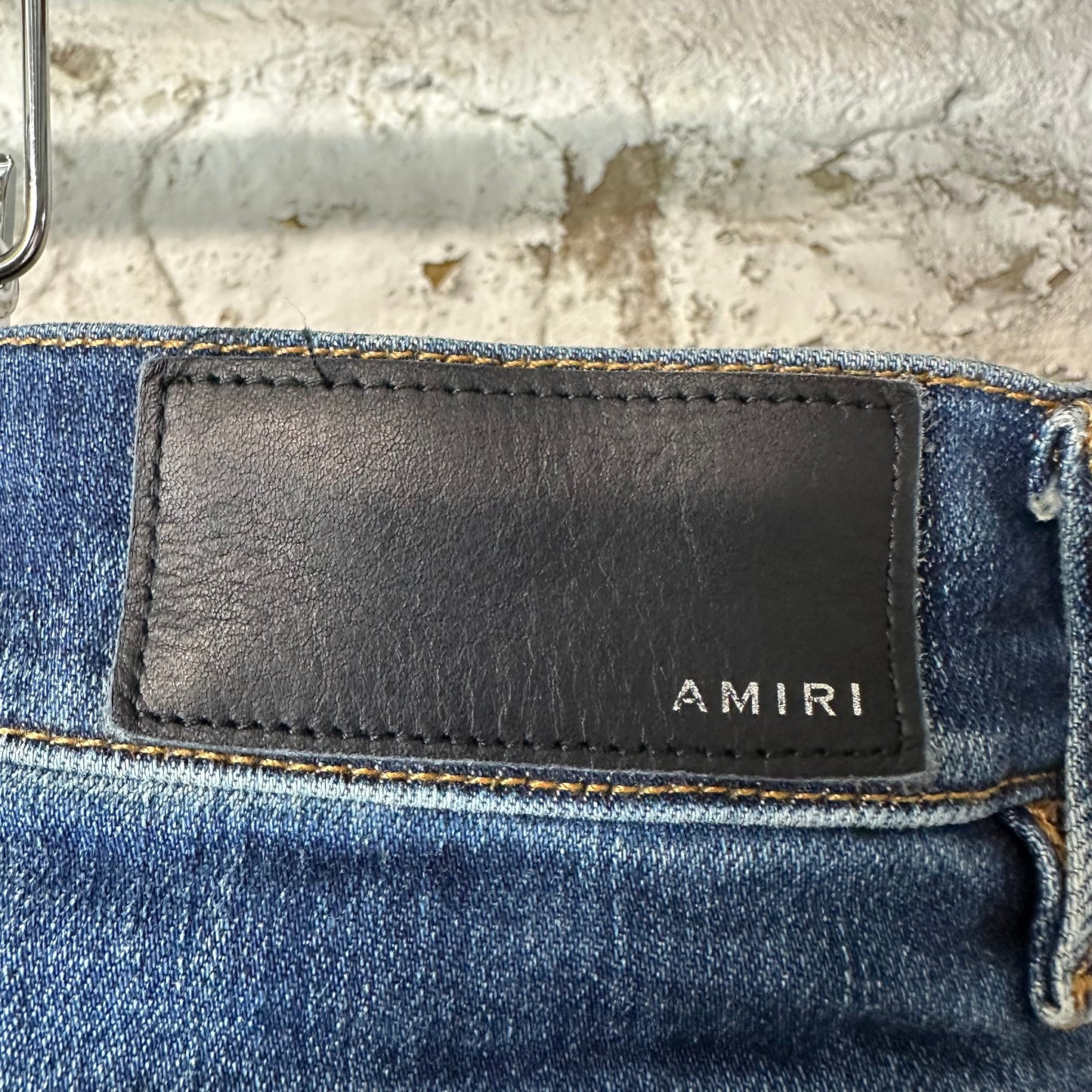 Amiri MX1 Orange Suede Dark Blue Denim Jeans Sz 40