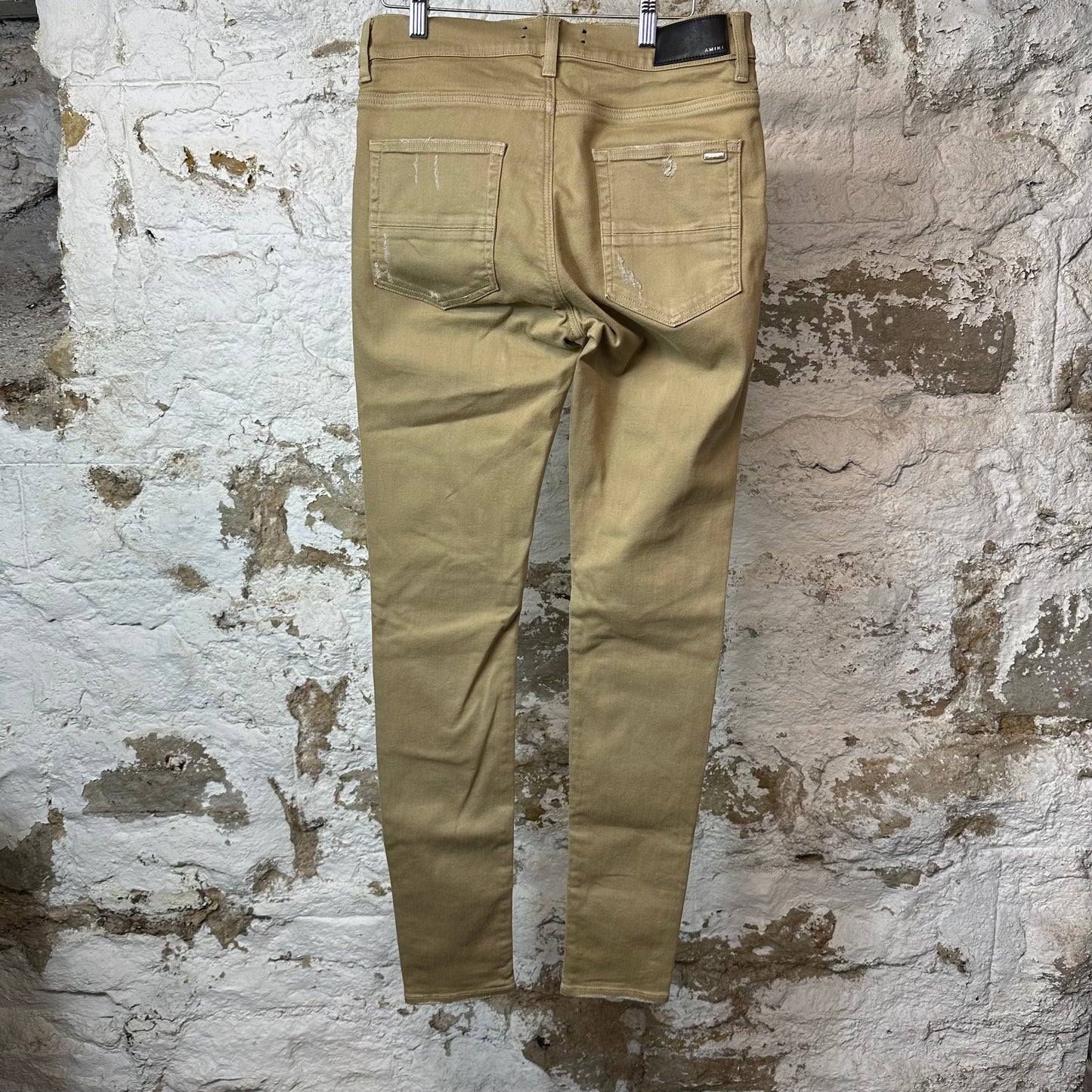 Amiri MX1 Tan Leather Tan Denim Jeans Sz 31 (Stained)