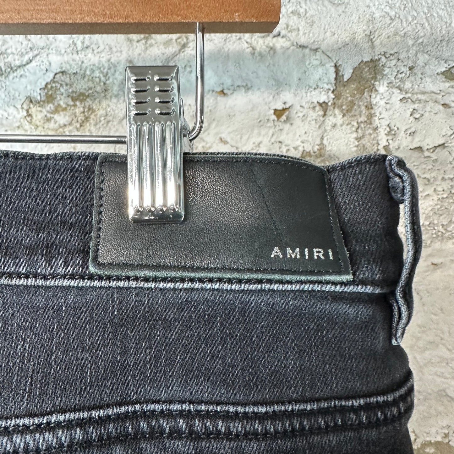 Amiri MX1 Beige Leather Black Denim Jeans Sz 33