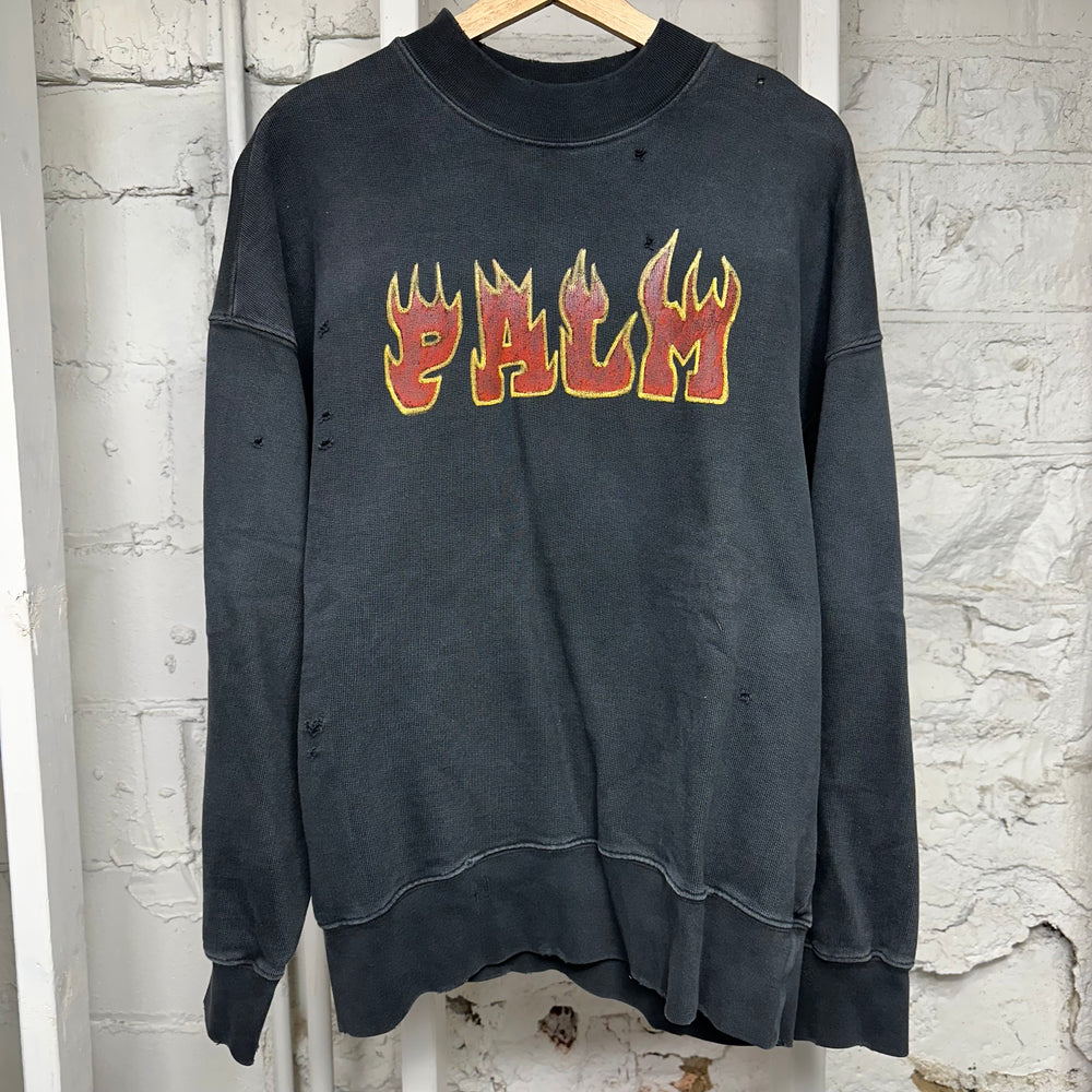 Palm Angels Flames Black Crewneck Sz M