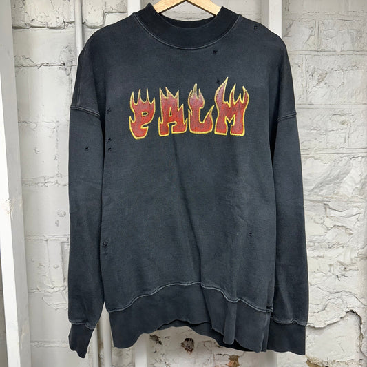 Palm Angels Flames Black Crewneck Sz M