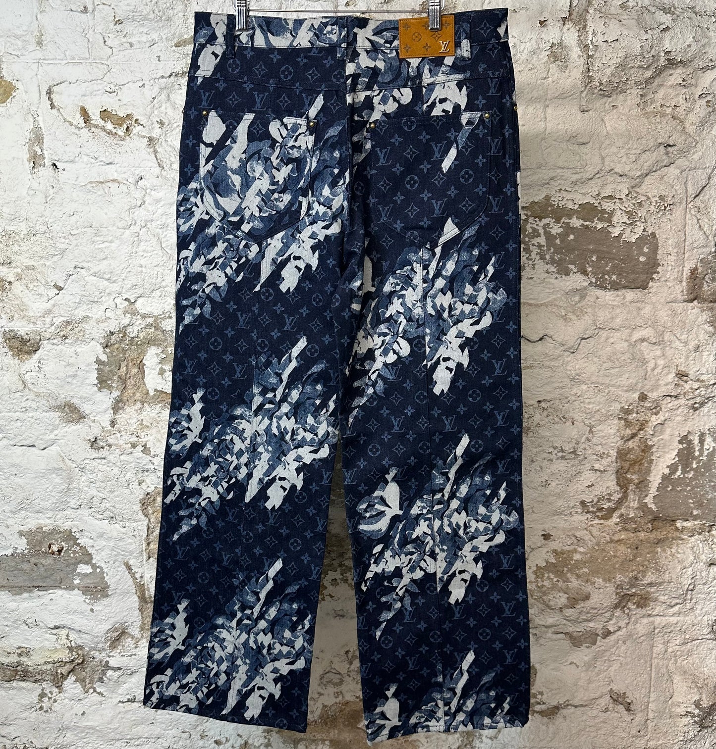 Louis Vuitton Floral Monogram Blue Denim Jeans Sz 34 DS
