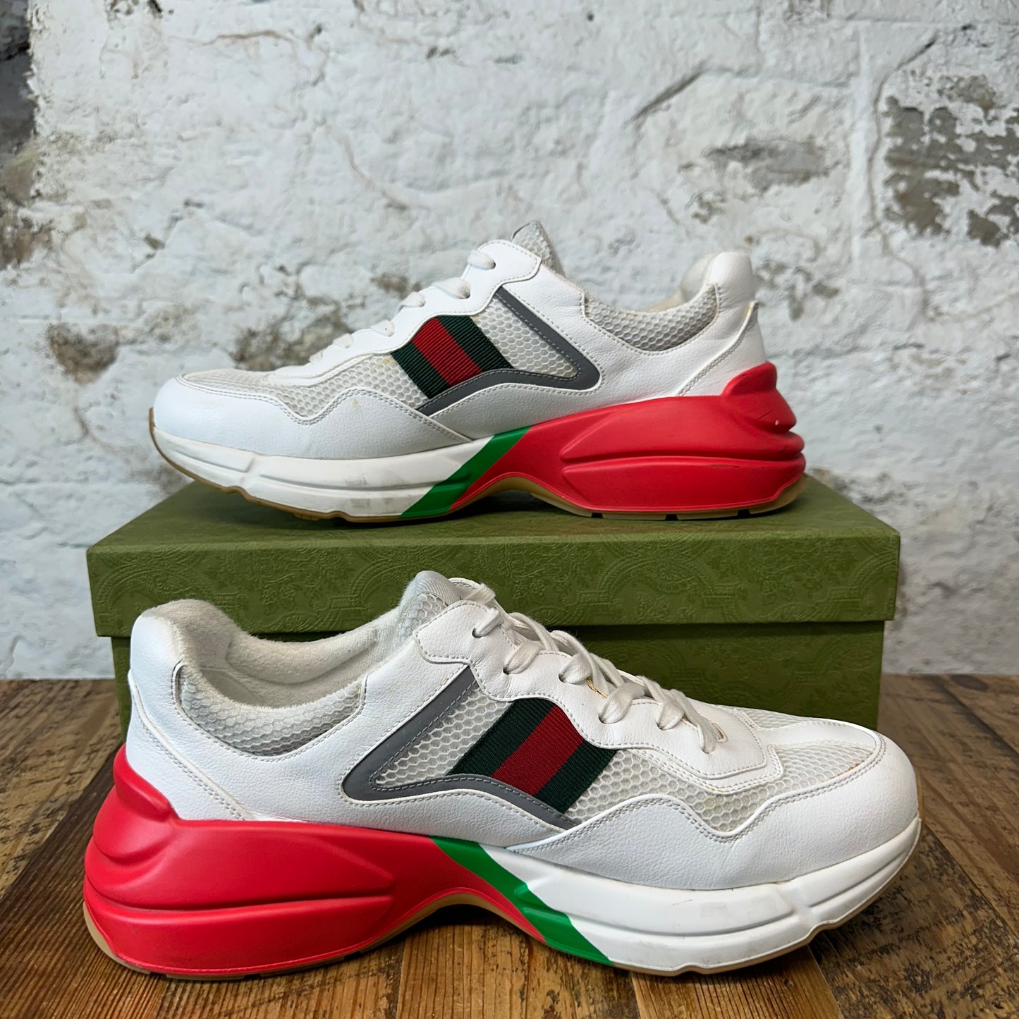 Gucci Rython White Red Green Sneaker Sz 12