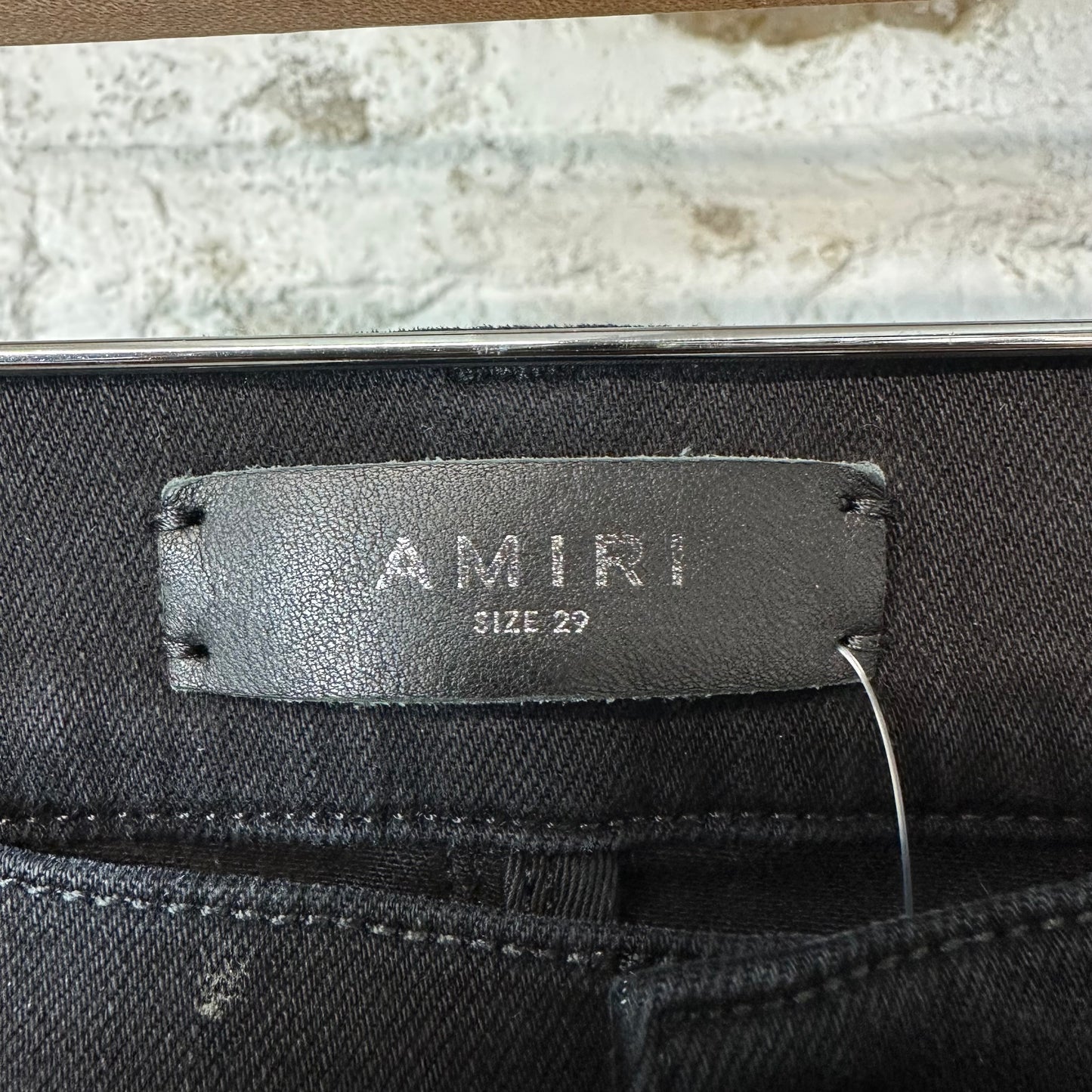 Amiri Black Leather Stagger Black Waxed Denim Jeans Sz 29