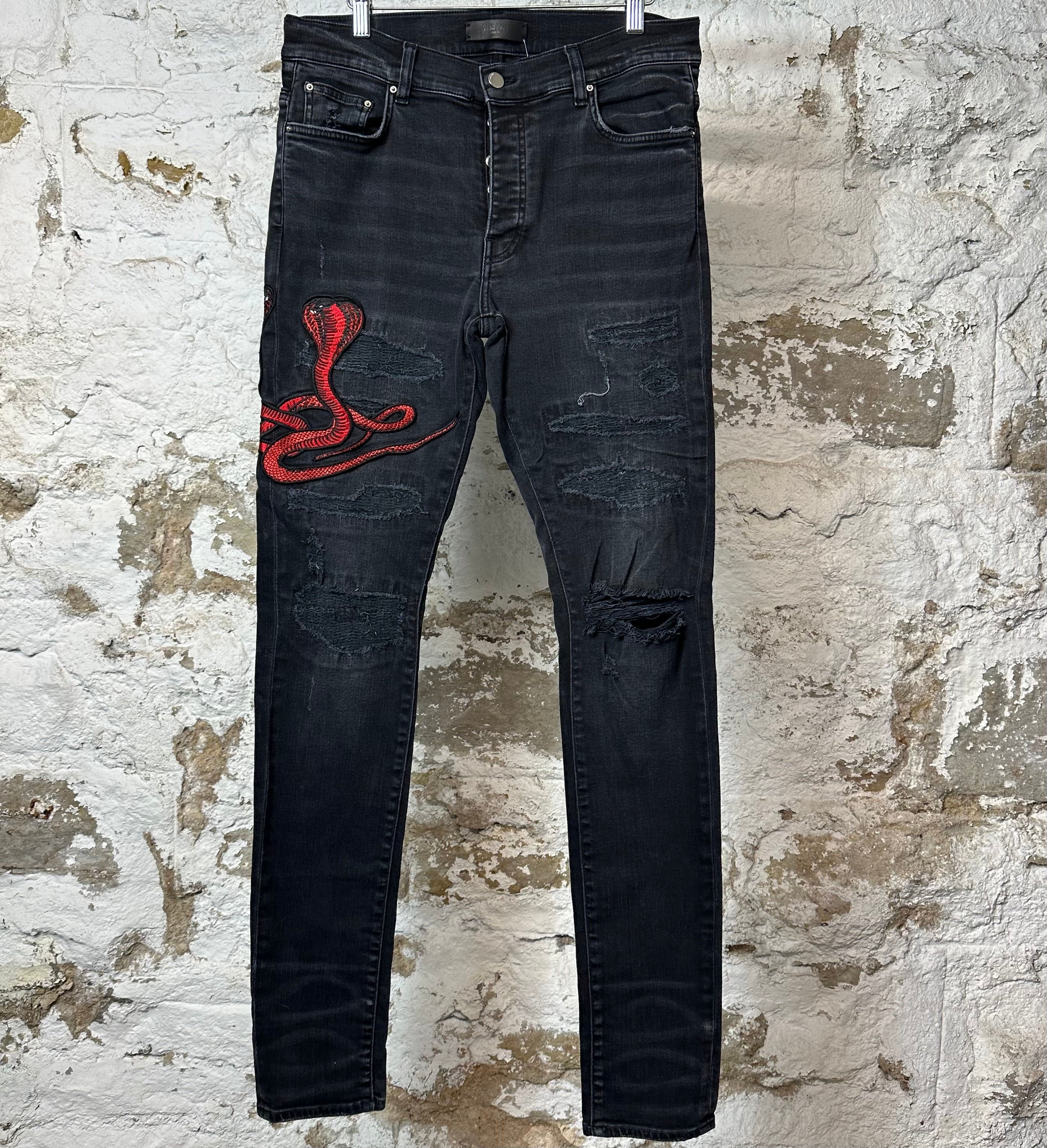 Amiri Red Cobra Black Denim Jeans Sz 32