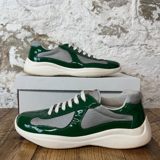 Prada Americas Cup Green Patent Grey White Sneaker Sz 9