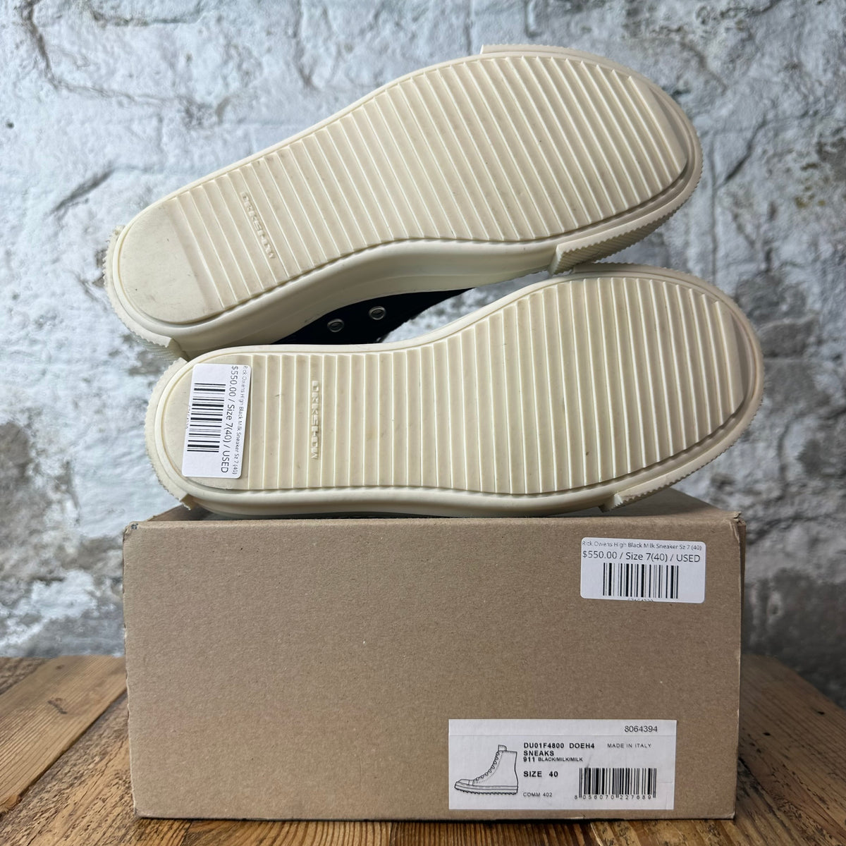 Rick Owens High Black Milk Sneaker Sz 7 (40)