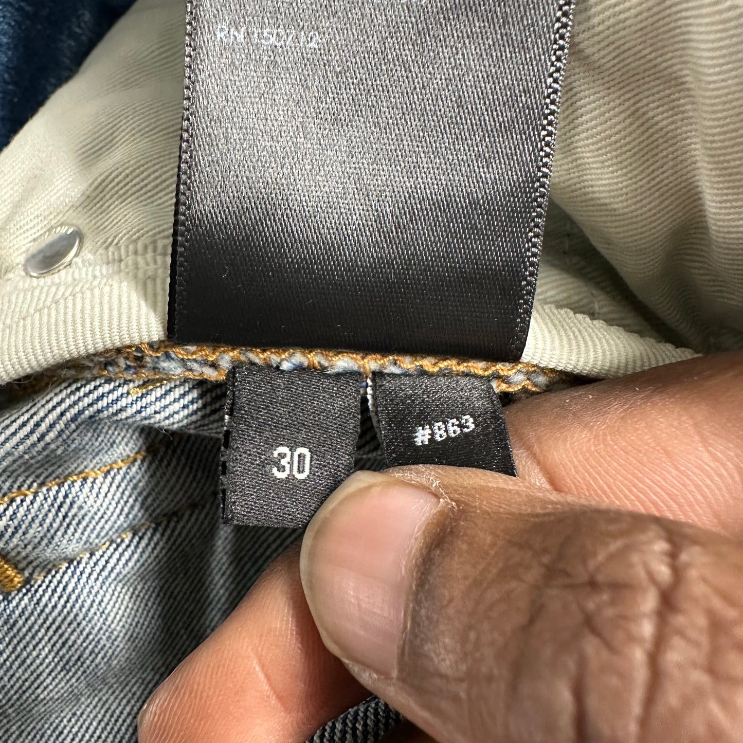 Amiri MX2 Brown Yellow Patch Blue Denim Jeans Sz 30