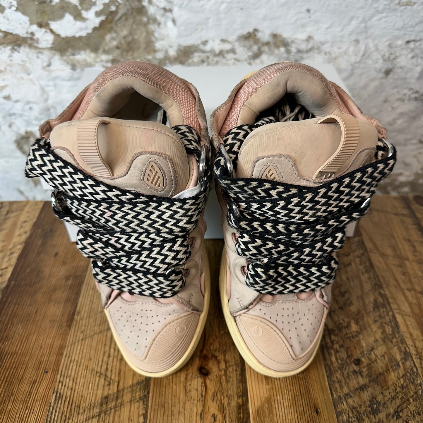 Lanvin Curb Black White Lace Pink Sneaker Sz 6.5 (39) No Box