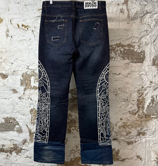 Who Decides War Stained Glass Dark Blue Denim Jeans Sz 32