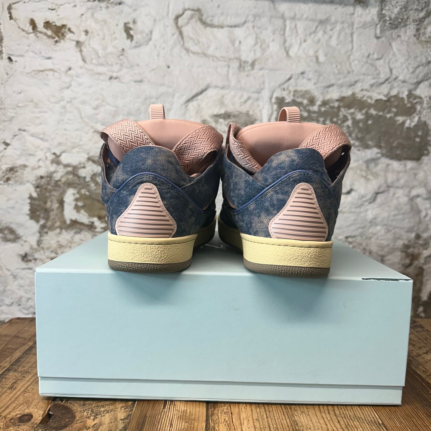 Lanvin Curb Rose Denim Beige Sneaker Sz 12 (45) DS