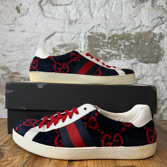 Gucci Red GG Monogram Navy Terry Ace Sneaker Sz 10