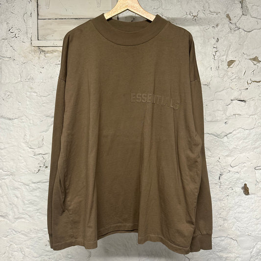 Fear of God Essentials Bold Spellout Brown L/S T-Shirt Sz L