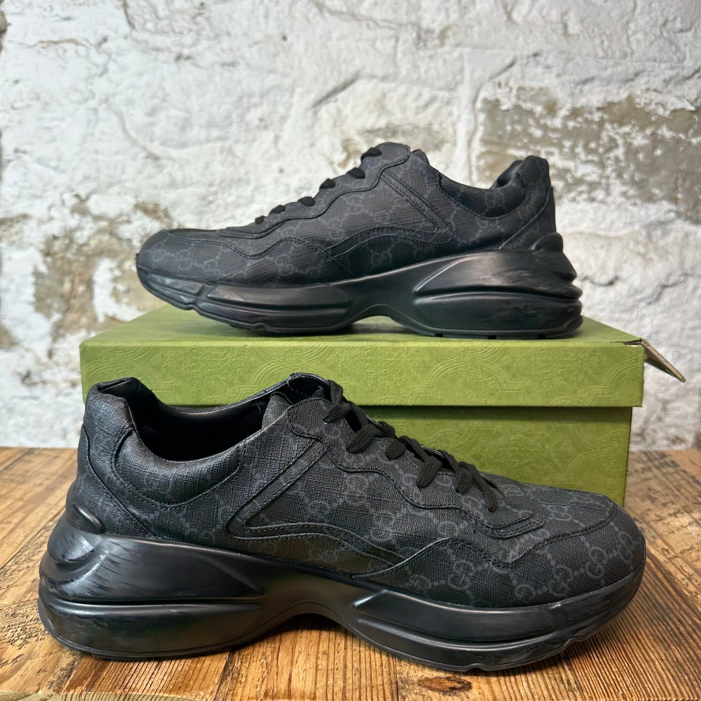 Gucci Rhyton Black GG Monogram Sneaker Sz 11