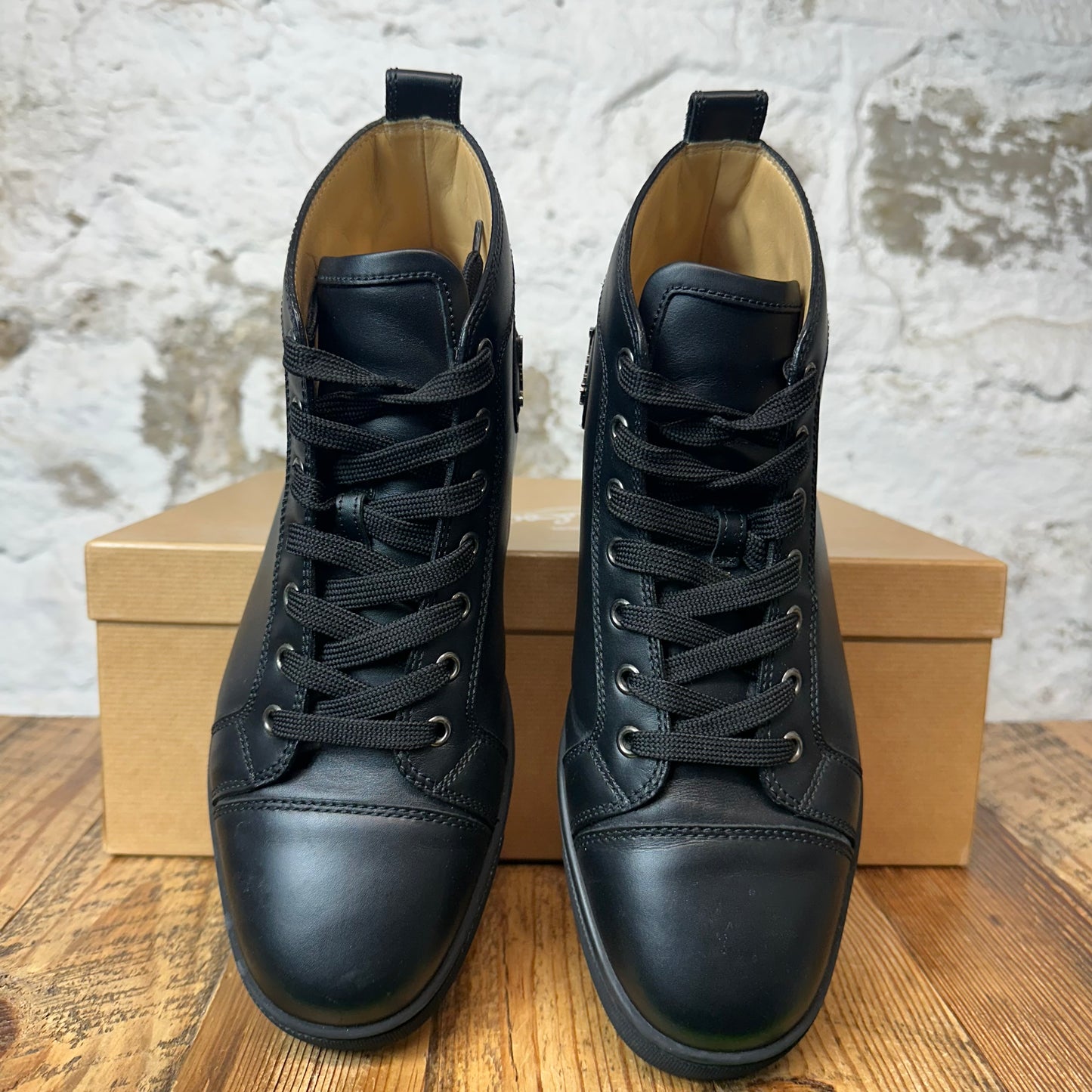 Christian Louboutin High Triple Black Leather Sneaker Sz 7 (40)