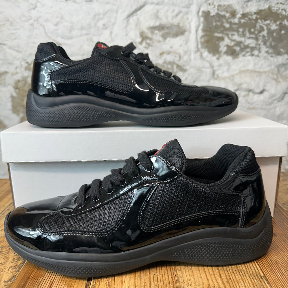 Prada Americas Cup Triple Black Patent Sneaker Sz 8