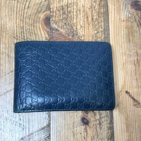 Gucci Navy Micro Embossed Bifold Wallet