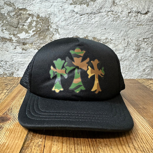 Chrome Hearts Triple Camo Crosses Black Trucker Hat