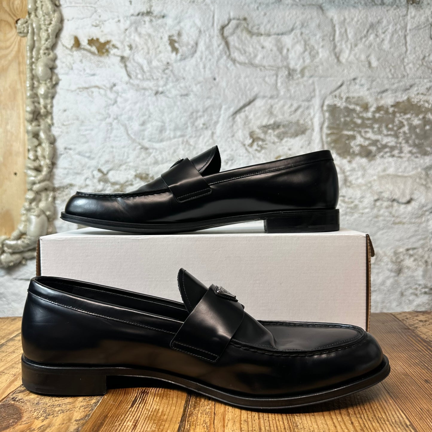 Prada Brushed Leather Black Loafer Sz 13