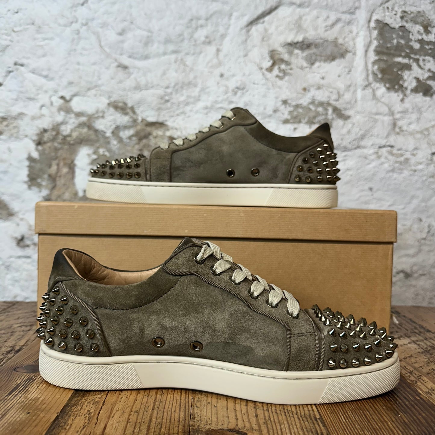 Christian Louboutin Khaki Suede Spike Sneaker Sz 8 (41)