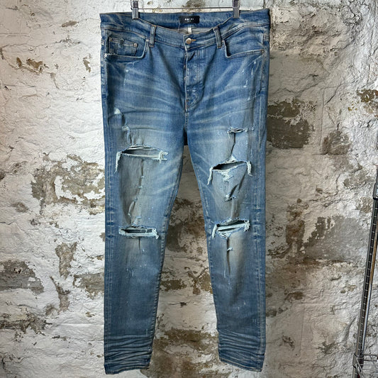 Amiri Plain Blue Distressed Denim Jeans Sz 40