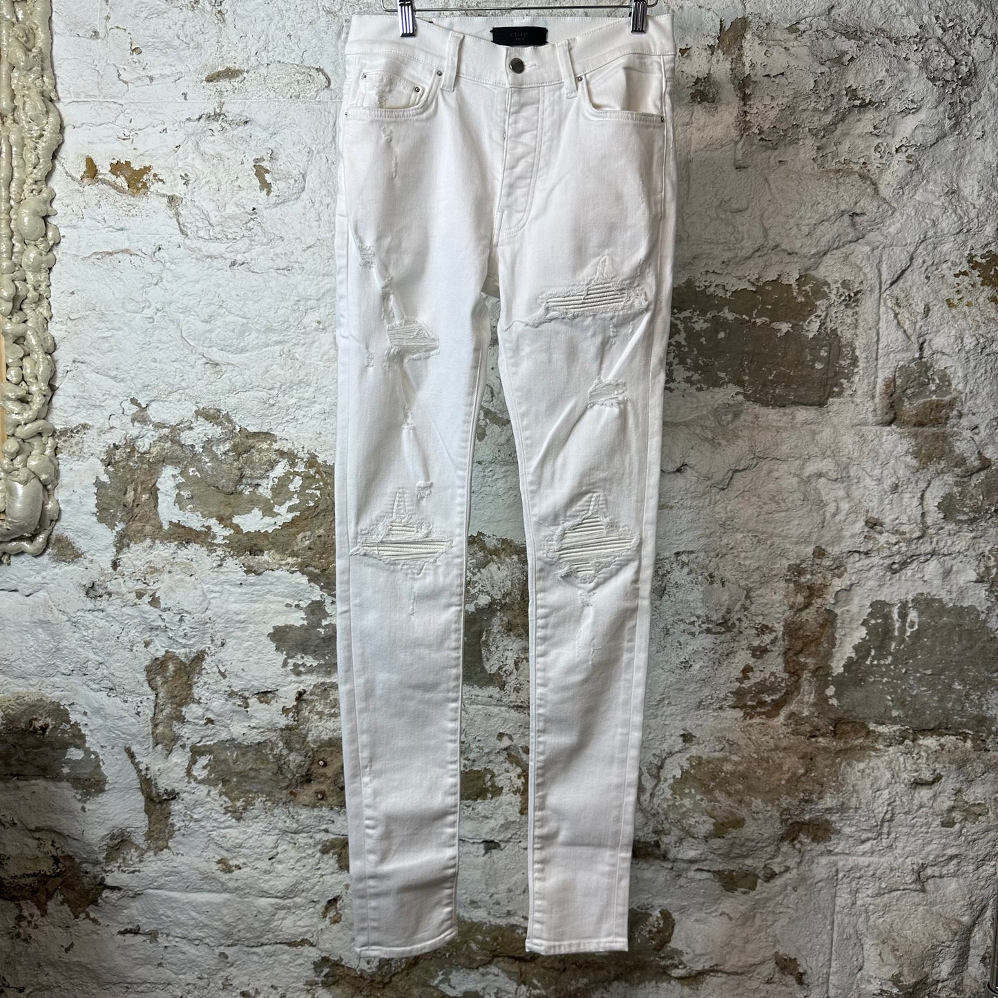 Amiri MX1 White Leather White Denim Jeans Sz 30