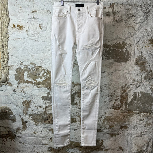 Amiri MX1 White Leather White Denim Jeans Sz 30