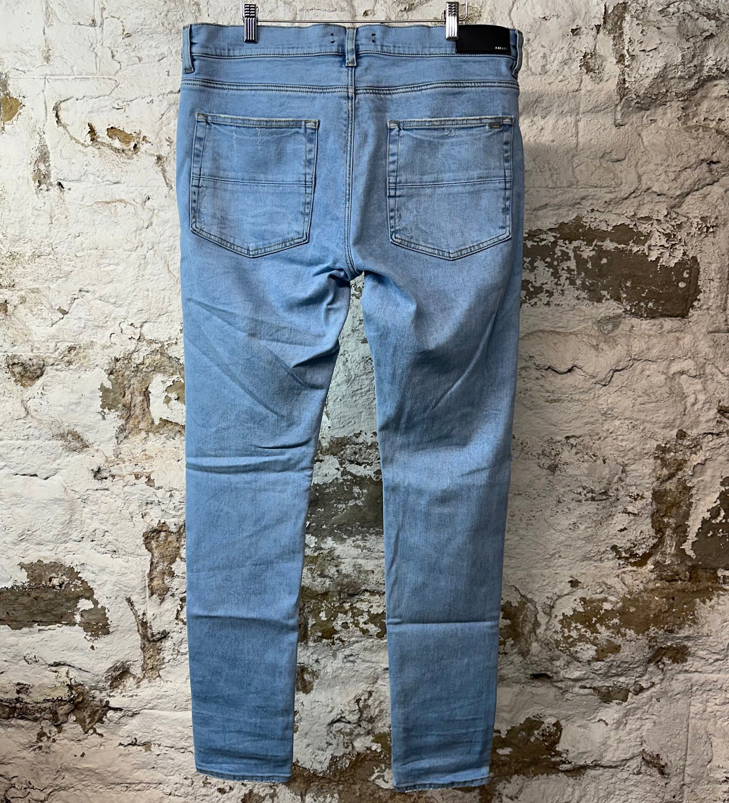 Amiri MX1 Blue Knit Patch Washed Blue Denim Jeans Sz 36