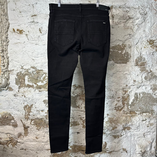 Amiri MX1 Black Leather Thrasher Black Denim Jeans Sz 38