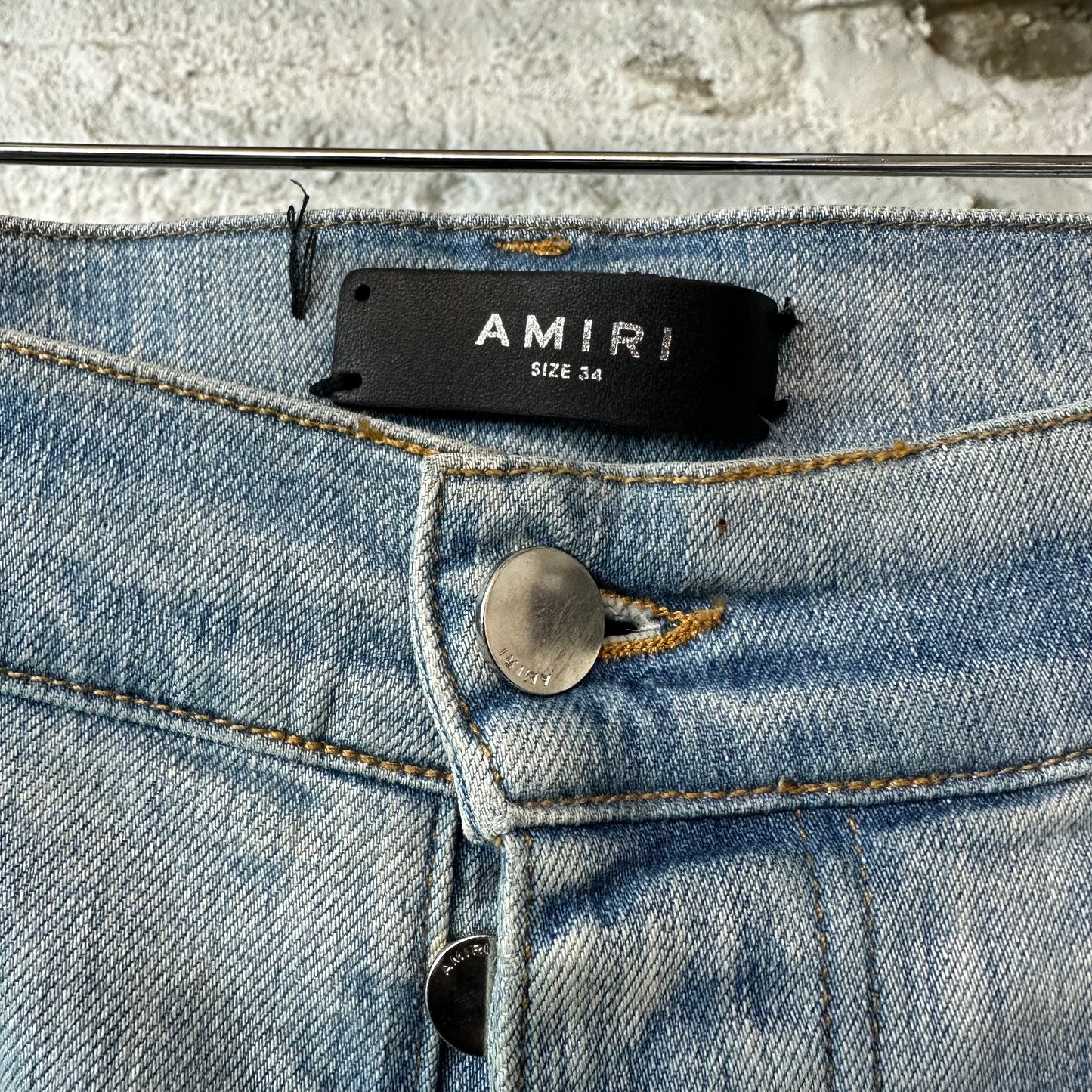 Amiri Plain Blue Distressed Denim Jeans Sz 34
