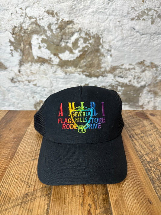 Amiri Black Rainbow Flagship Trucker Hat