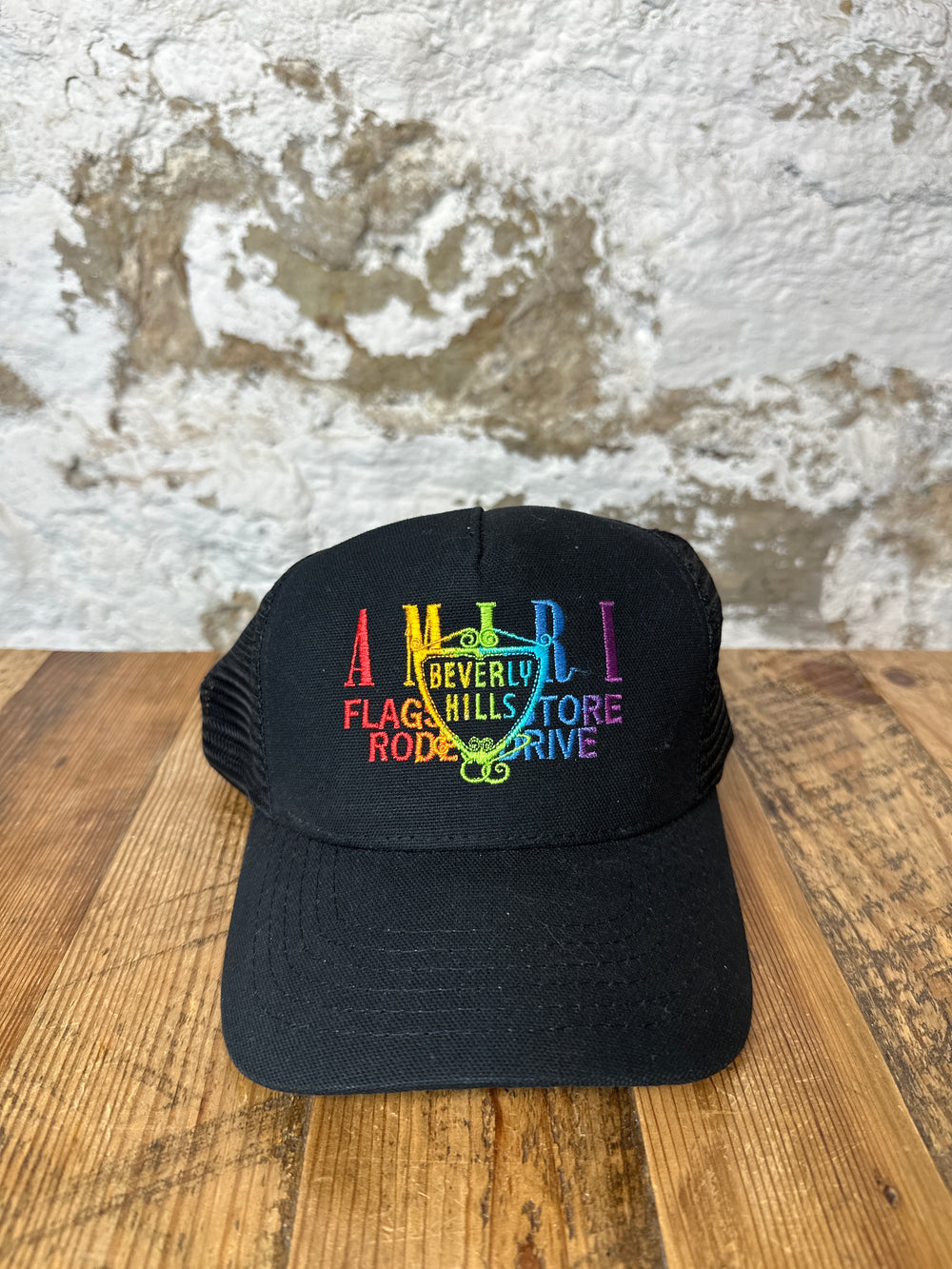 Amiri Black Rainbow Flagship Trucker Hat