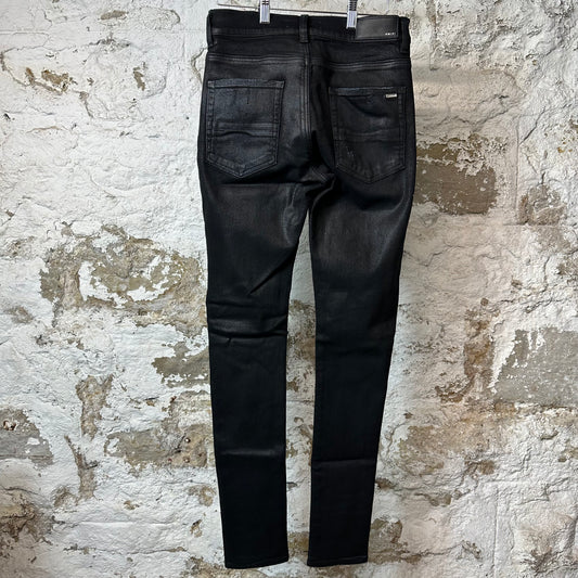 Amiri MX1 Black Leather Waxed Black Denim Jeans Sz 31
