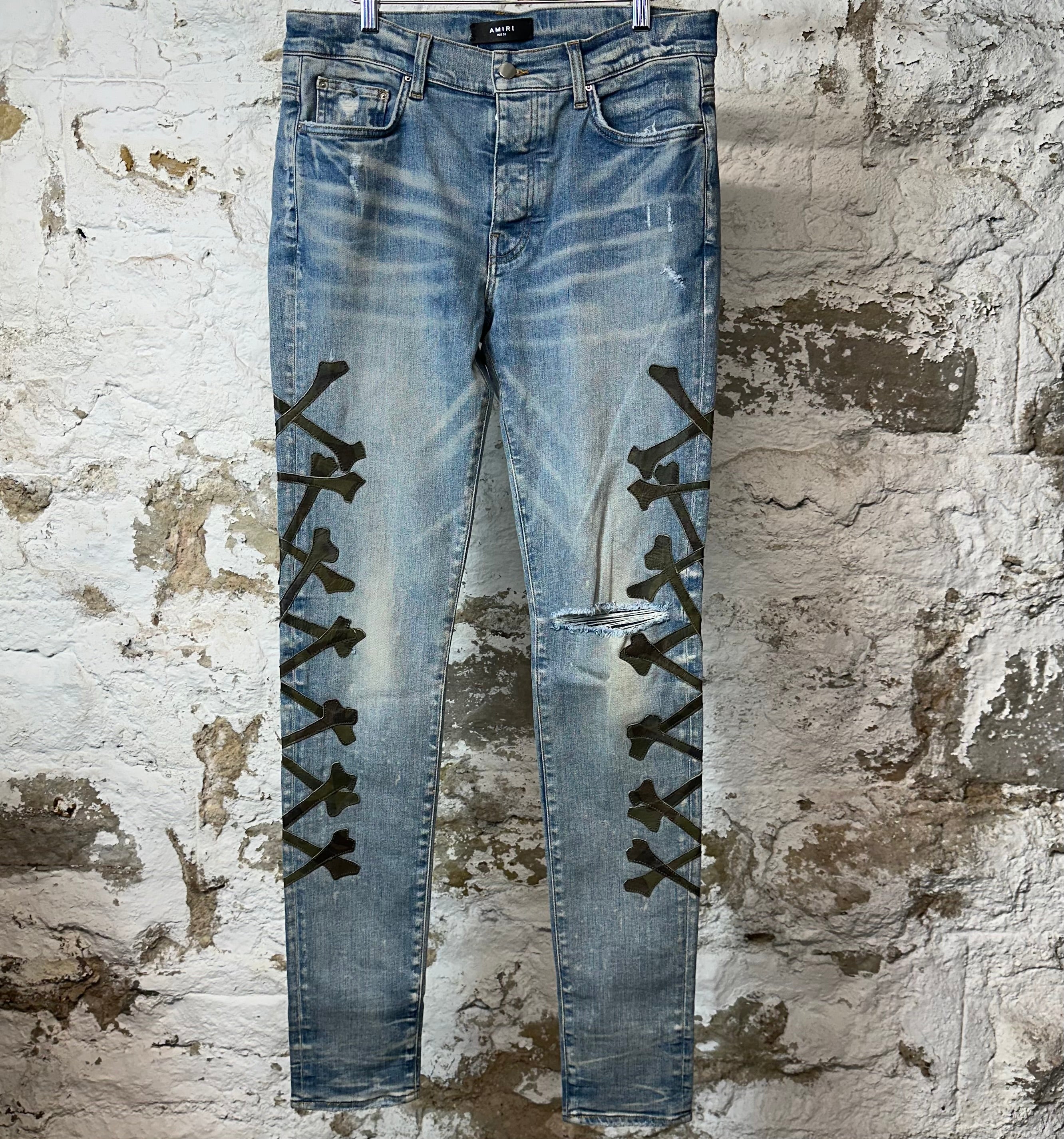 Amiri Camo Bones Blue Denim Jeans Sz 33