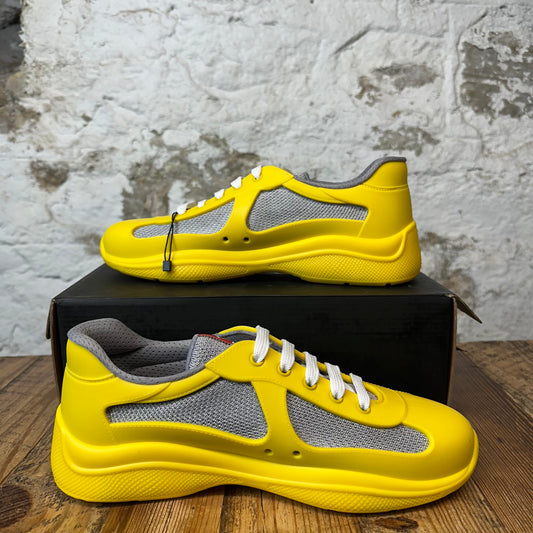 Prada Americas Cup Yellow Rubber Grey Sneaker Sz 8 (41) DS