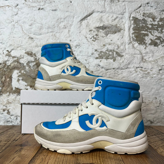 Chanel High Blue White Trainer Sneaker Sz 5.5 (37.5)