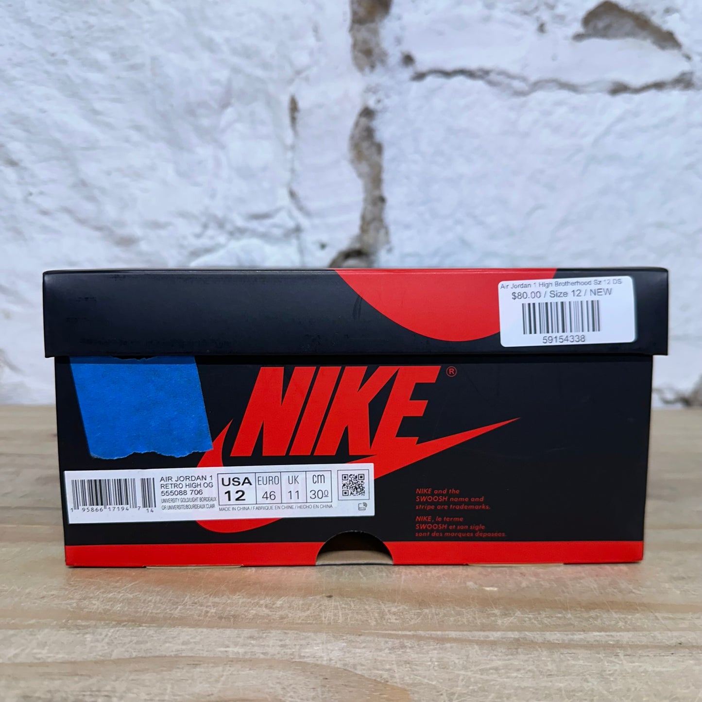 Air Jordan 1 High Brotherhood Sz 12 DS