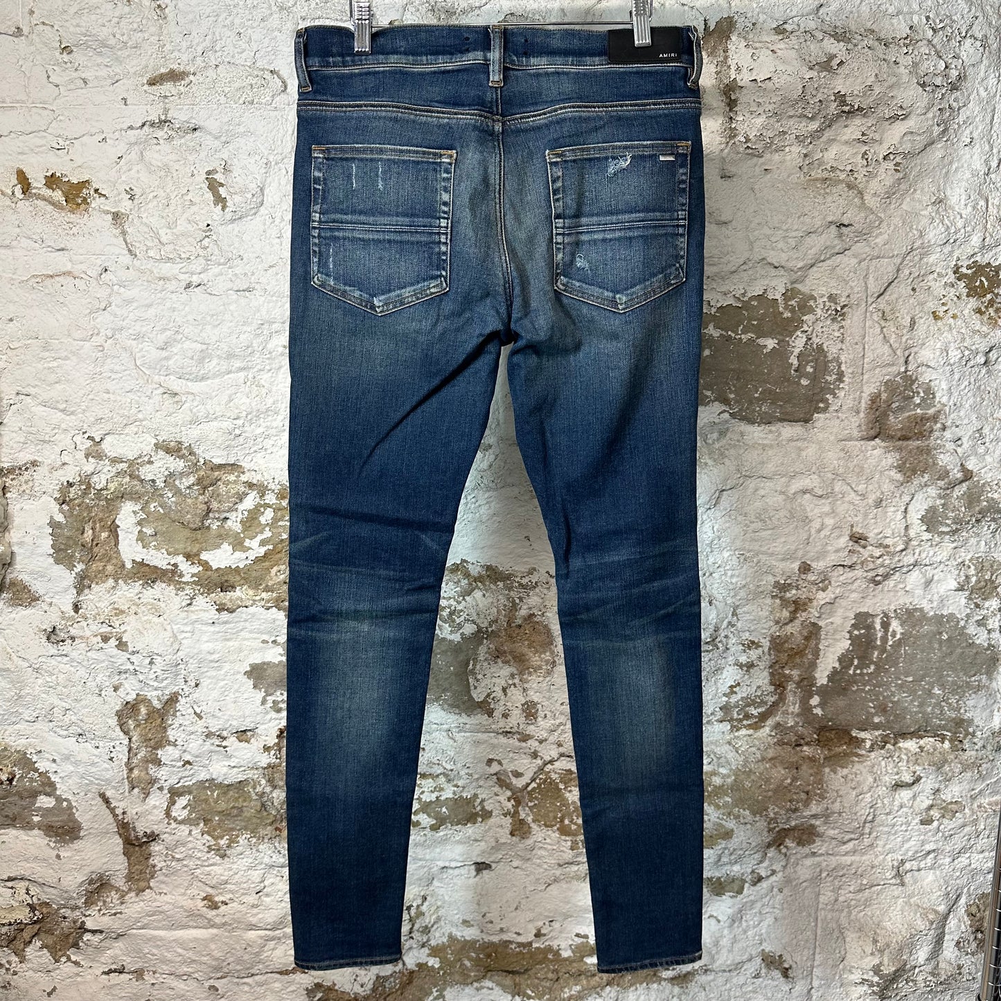 Amiri MX1 Black Leather Dark Blue Denim Jeans Sz 33