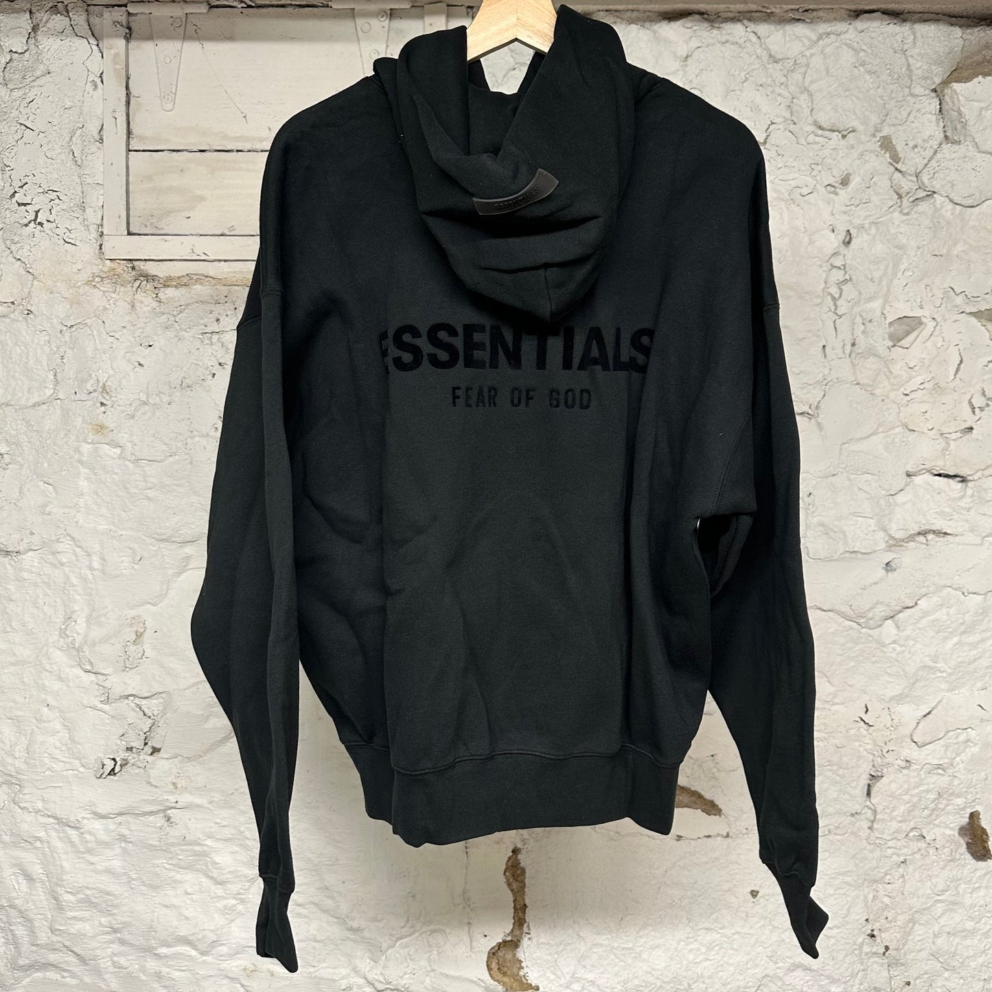Fear of God Essentials Black Front Back Logo Hoodie Sz S DS