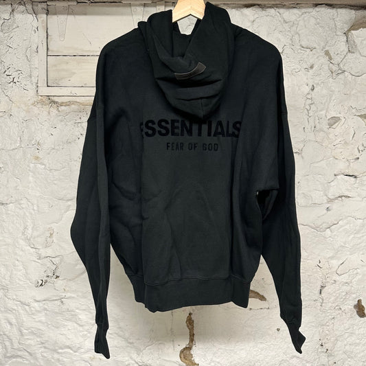 Fear of God Essentials Black Front Back Logo Hoodie Sz S DS