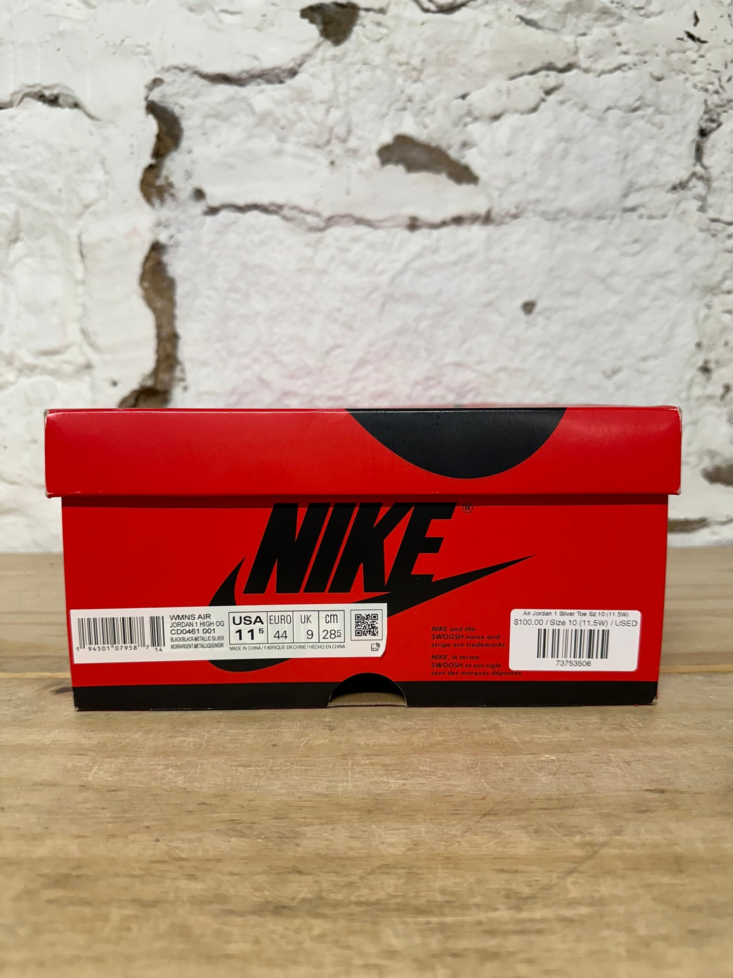 Air Jordan 1 High Silver Toe Sz 10 (11.5W)