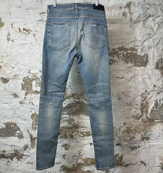 Amiri MX1 Gray Orange Plaid Blue Denim Jeans Sz 32