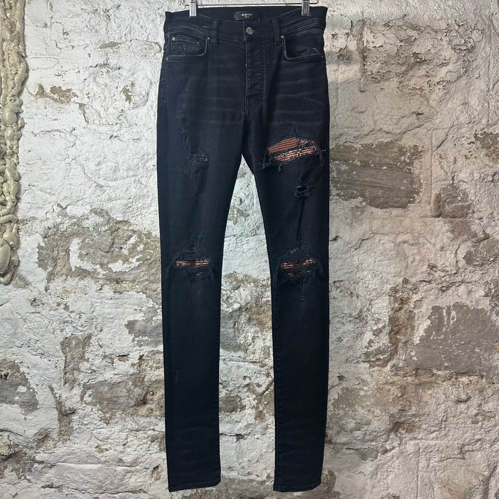 Amiri MX1 Brown Paisley Black Denim Jeans Sz 29