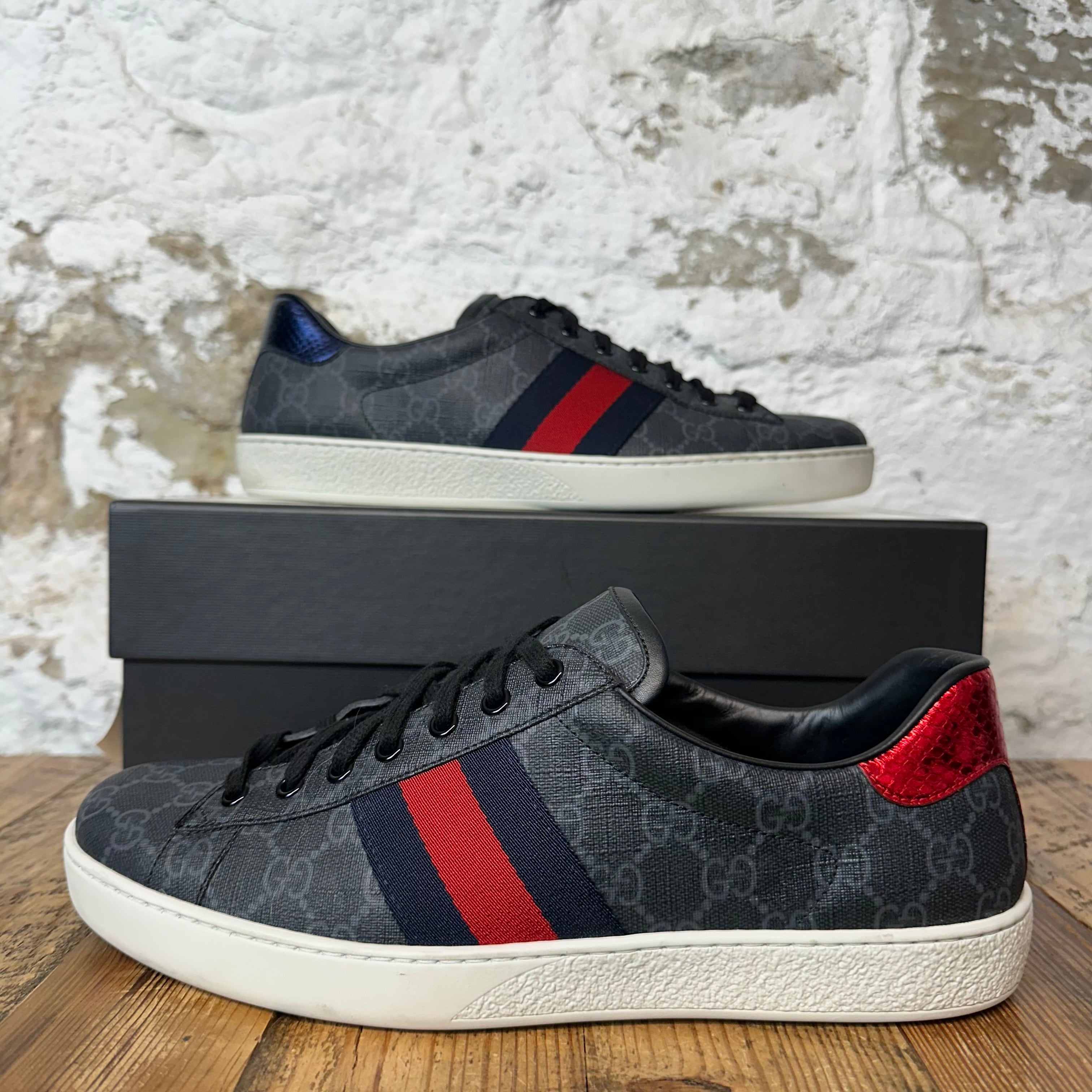Gucci Black Monogram Red Tab Ace Sneaker Sz 10