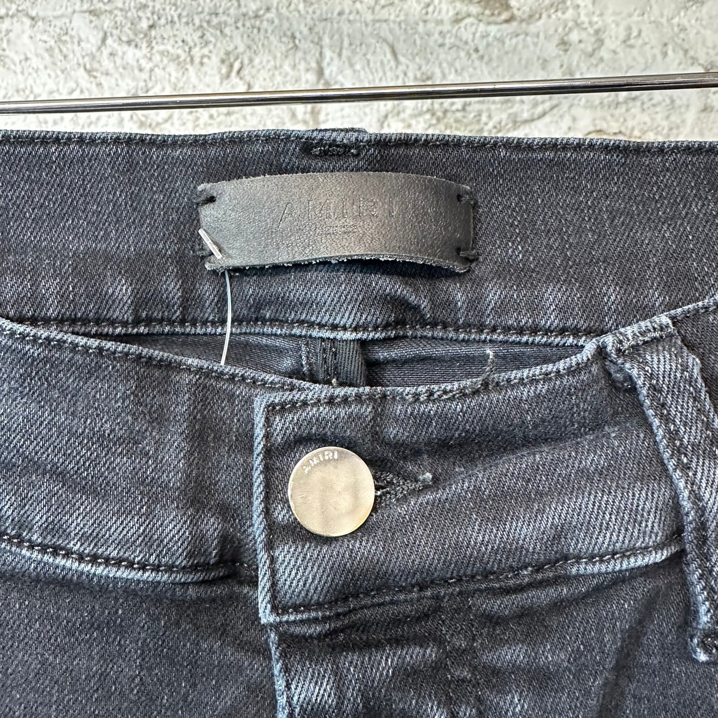 Amiri Distressed Side Spell Black Denim Jeans Sz 32