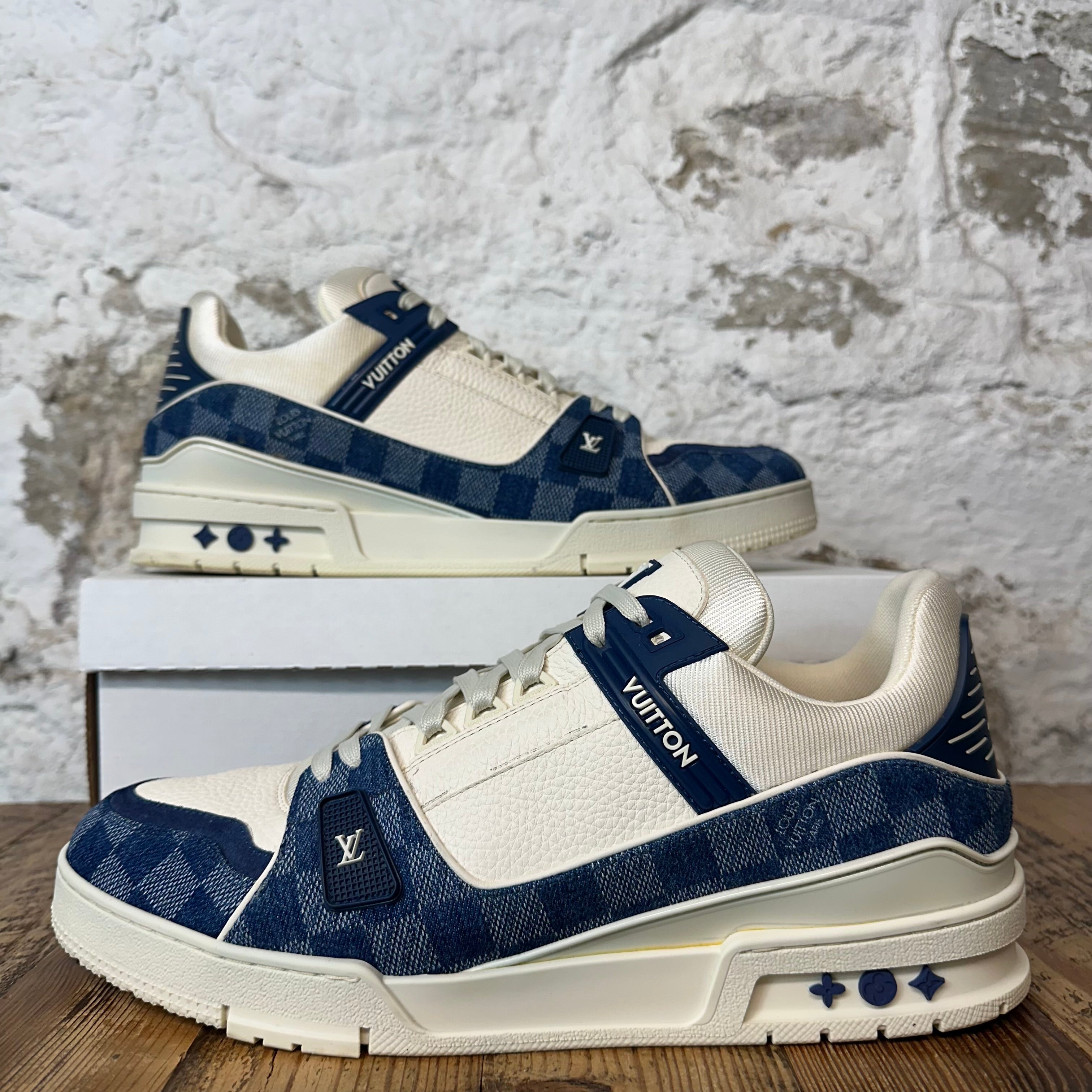 Louis Vuitton Denim Damier White Trainer Sneaker Sz 12.5 (11LV)