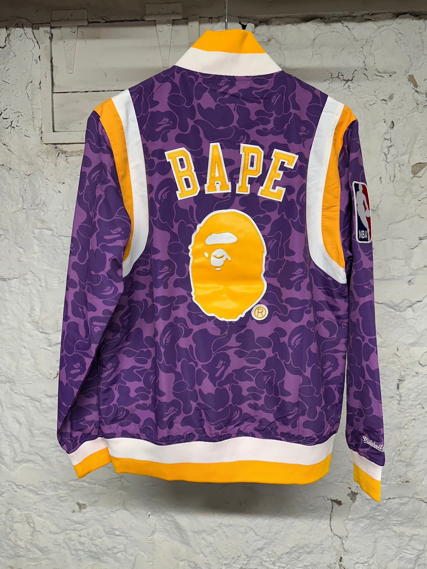 Bape Lakers Mitchell Ness Warm Up Jacket Sz S DS
